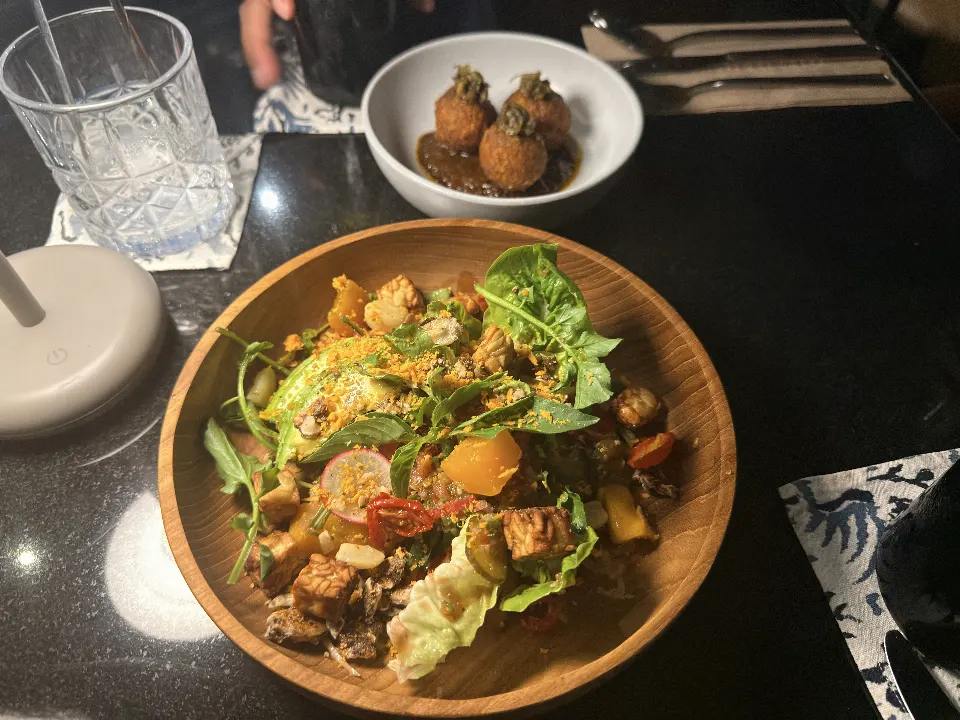 A salad with crispy tofu at Spice by Blake.