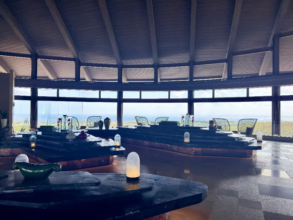 The lounge at the Renaissance Bali Uluwatu, looking out to sea.